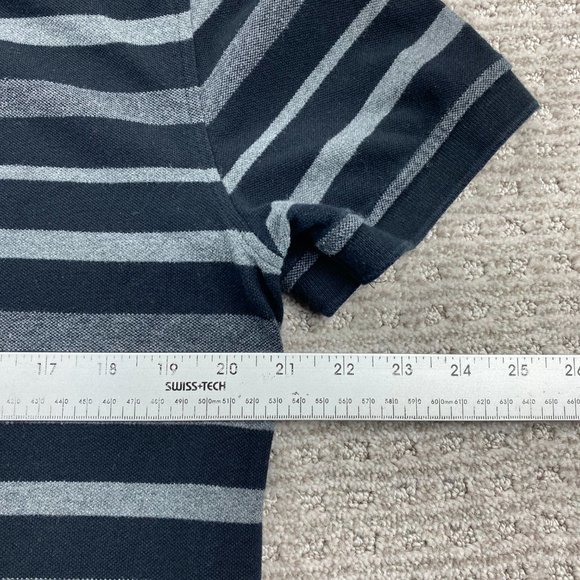 Tommy Hilfiger Polo Shirt Men Large L Gray Black Striped Slim Fit Casual Button - Picture 9 of 10
